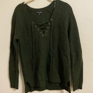 Lace-Up Dark Green Sweater